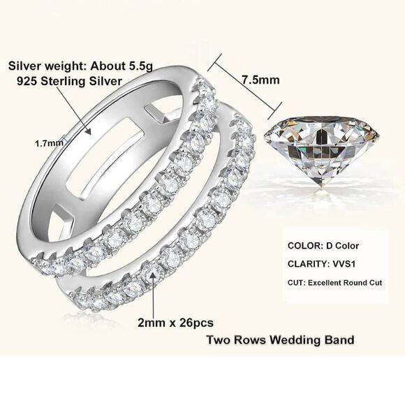 Moissanite Diamond Wedding Ring Enhancer GRA Double Row Band Brilliant Size 8 - Picture 6 of 12